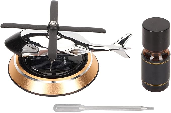 Solar Helicopter Air Freshener - Rotating Car Aroma Diffuser (Black)