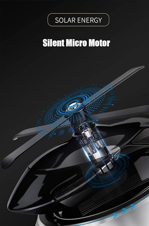 Solar Helicopter Air Freshener - Rotating Car Aroma Diffuser (Black)