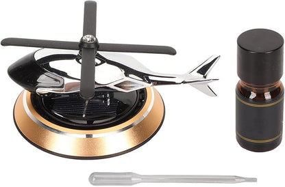 Solar Helicopter Air Freshener - Rotating Car Aroma Diffuser (Black)