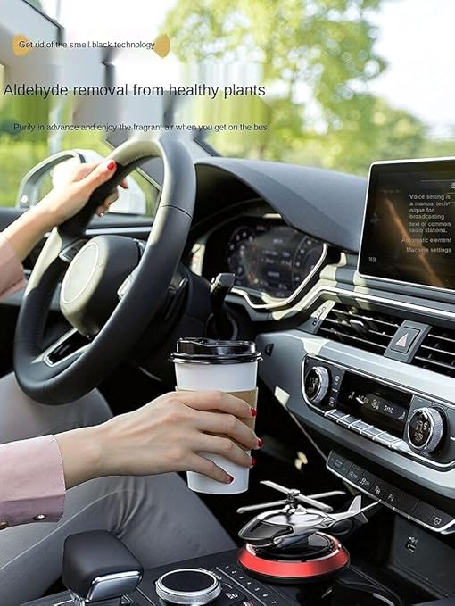 Solar Helicopter Air Freshener - Rotating Car Aroma Diffuser (Black)