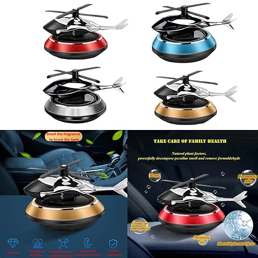 Solar Helicopter Air Freshener - Rotating Car Aroma Diffuser (Black)